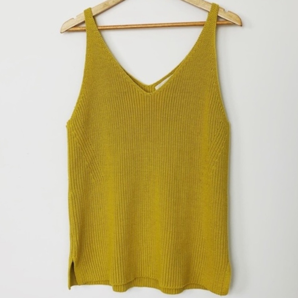 LOFT gold yellow 100% cotton chunky knit ribbed sweater tank top layering piece